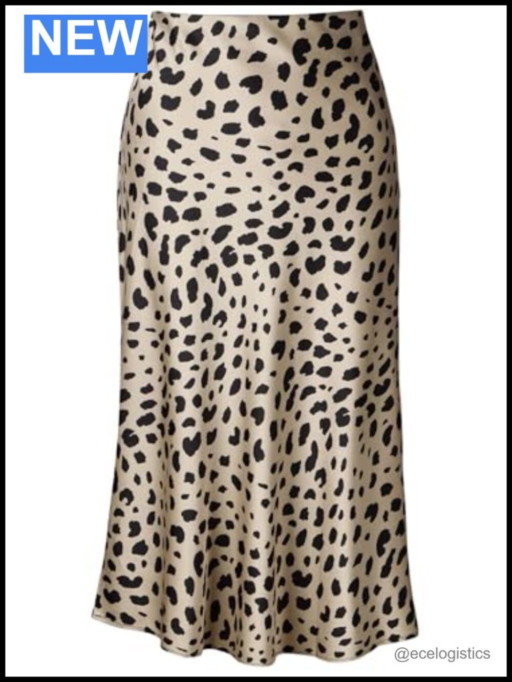 Silk Satin Leopard Print Midi Skirt High Waist A-Line Casual Party